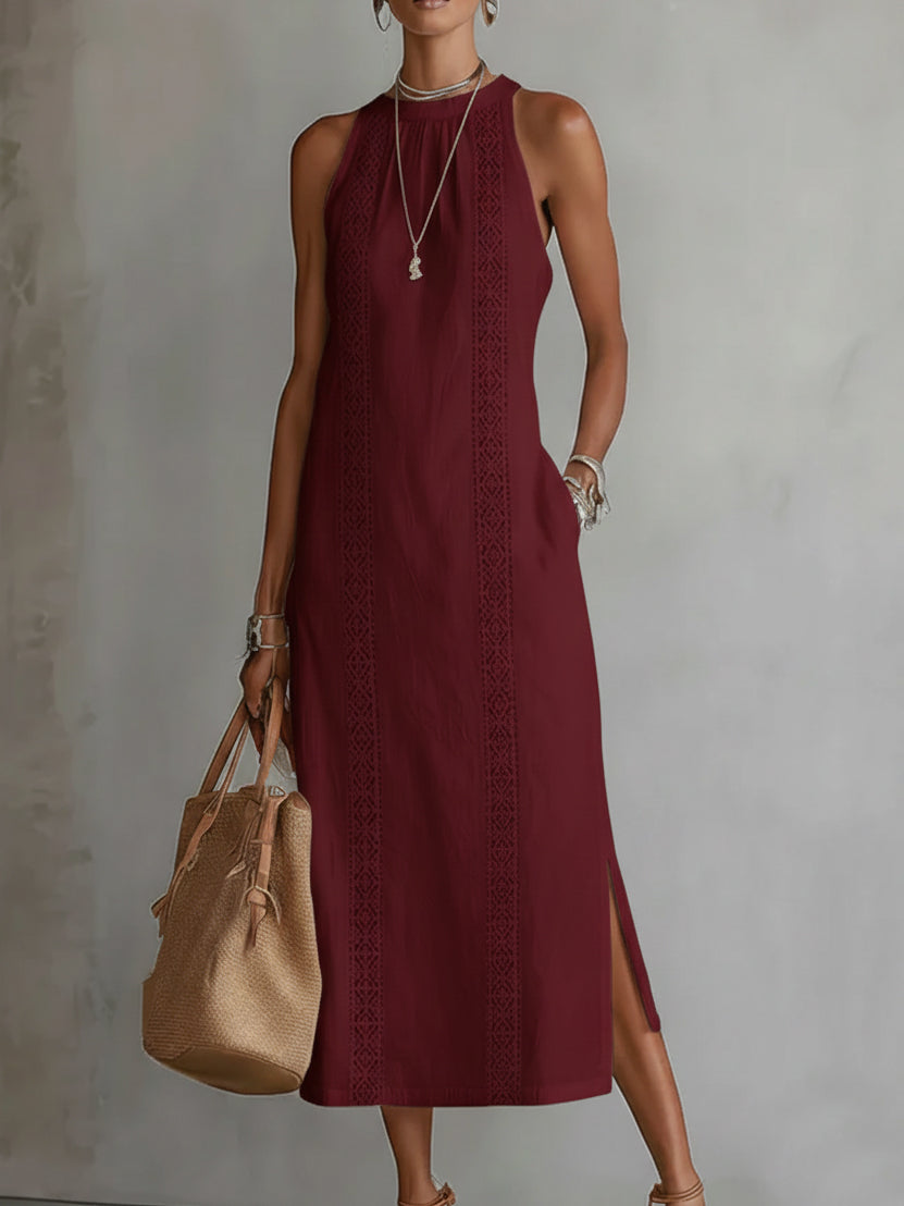 Women's Sleeveless Midi Dress – High Neck Flowy Summer Dress