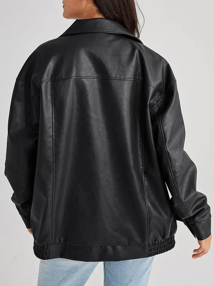 Women's Wide Collar Jacket – Oversized Zip-Up Winter Jacket