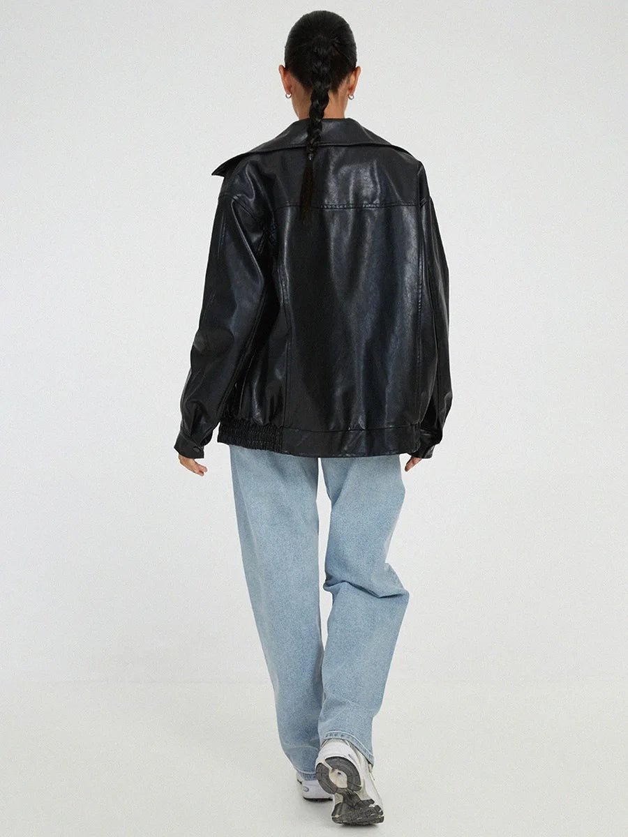 Women's Wide Collar Jacket – Oversized Zip-Up Winter Jacket