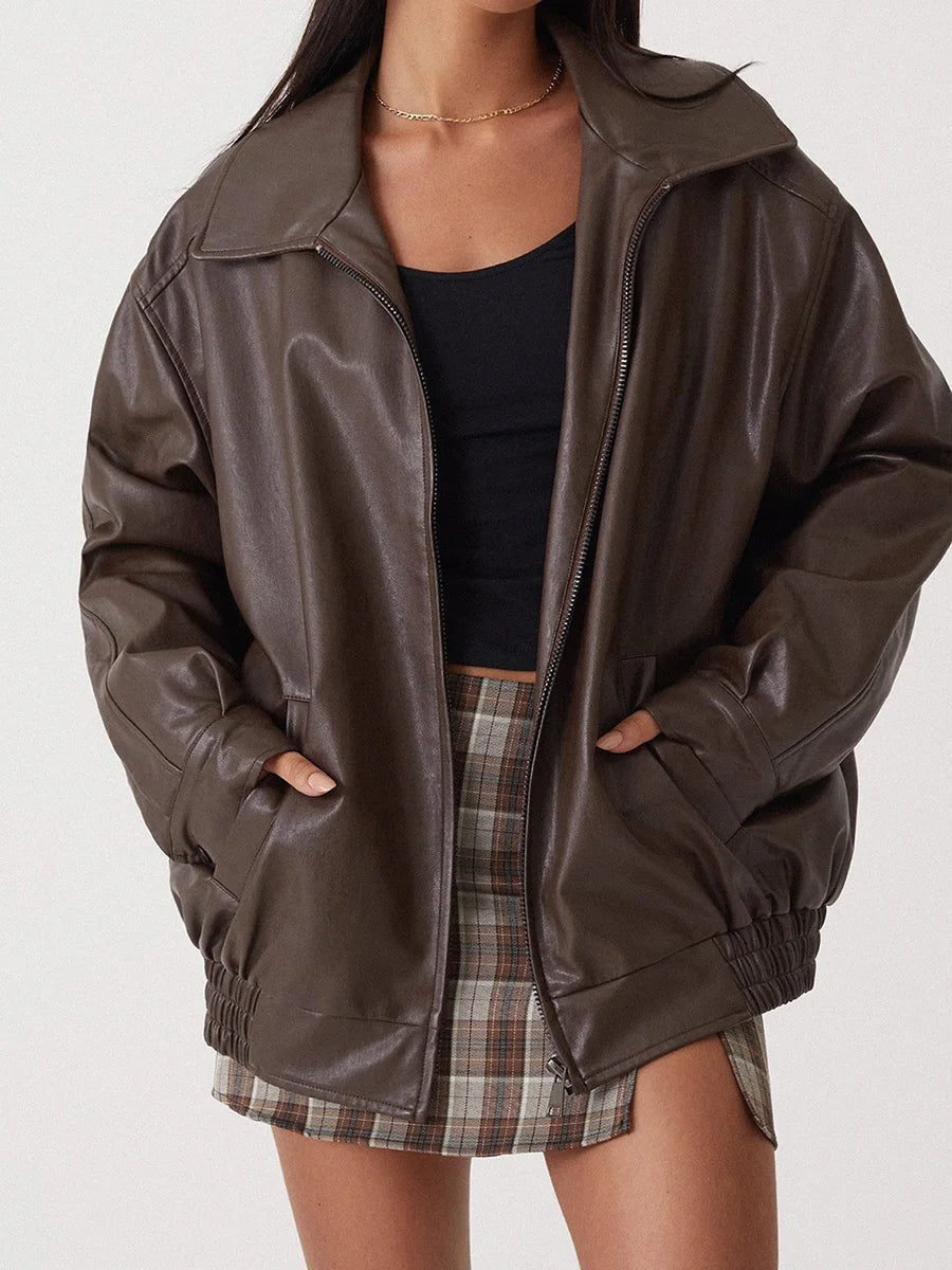 Women's Wide Collar Jacket – Oversized Zip-Up Winter Jacket