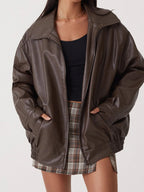 Women's Wide Collar Jacket – Oversized Zip-Up Winter Jacket