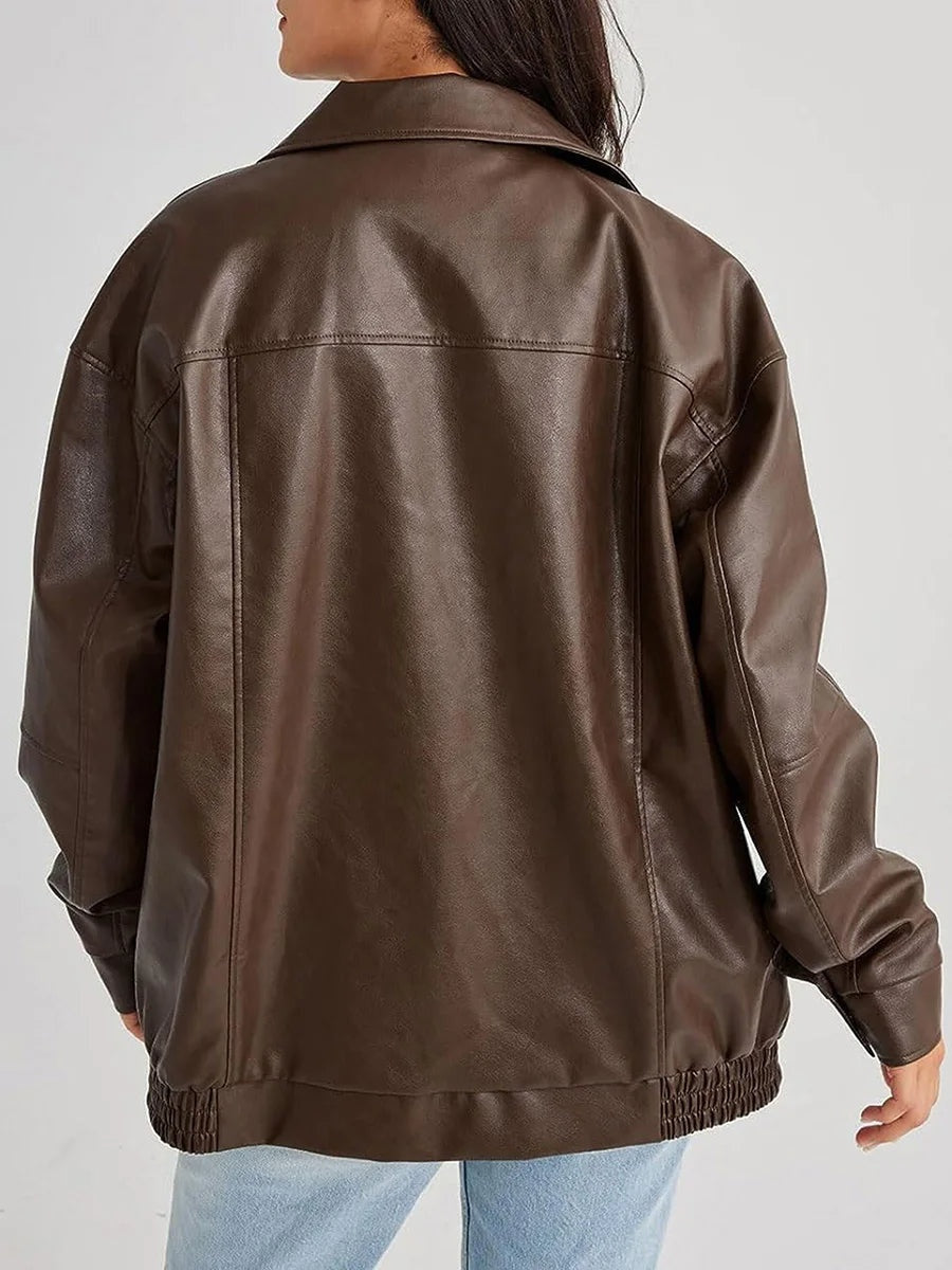 Women's Wide Collar Jacket – Oversized Zip-Up Winter Jacket