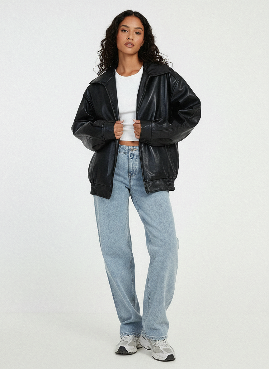 Women's Wide Collar Jacket – Oversized Zip-Up Winter Jacket