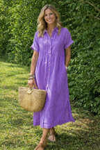 Women's Button-Up Midi Shirt Dress – Relaxed Everyday Dress