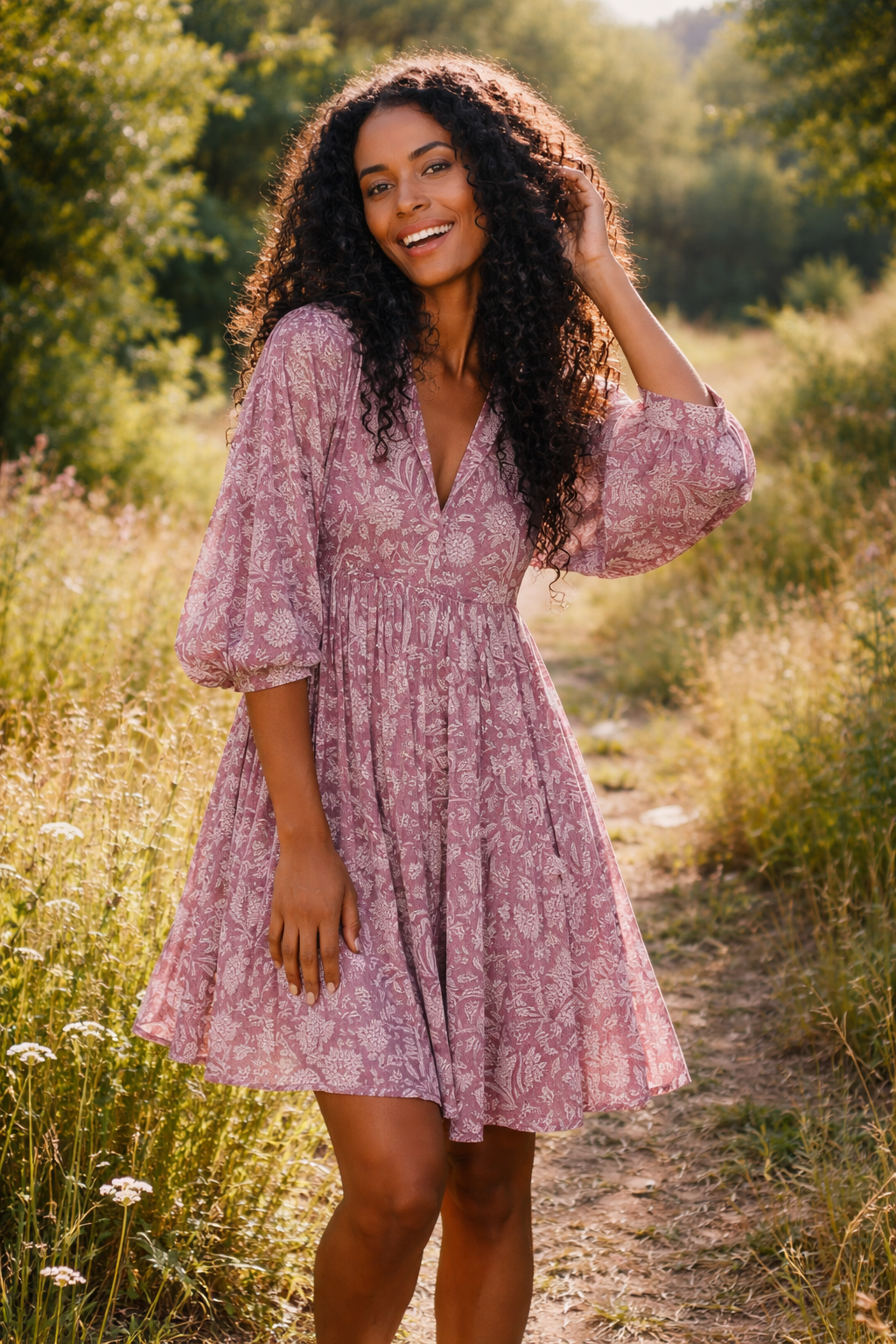 Women's Floral Puff Sleeve Mini Dress – Ruffle Summer Dress