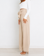 Women's Paperbag Waist Trousers – High Waist Bow Detail Wide Leg Pants