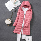 Women's Lightweight Puffer Coat – Removable Hood Longline Jacket