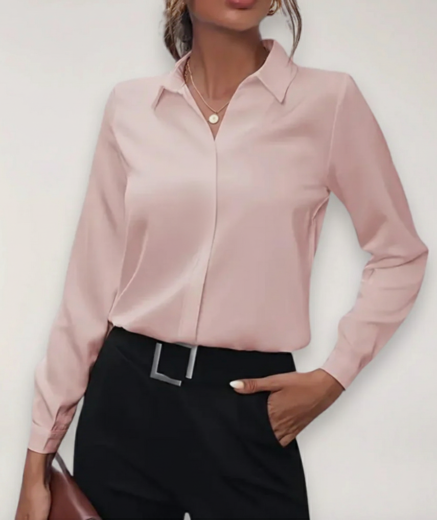 Women's Button Front Office Blouse – Tailored Classic Work Blouse