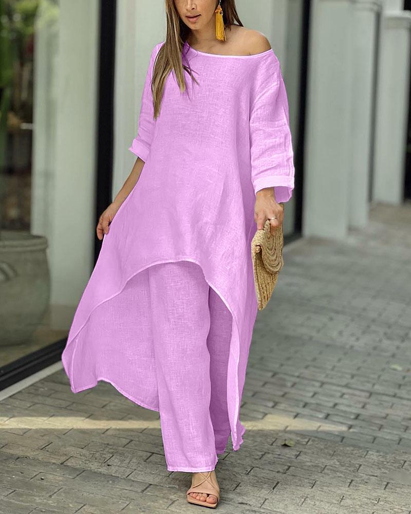 Women's Leisure Pants Set – Long Sleeve Top & Relaxed Trouser Set
