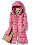 Women's Lightweight Puffer Coat – Removable Hood Longline Jacket