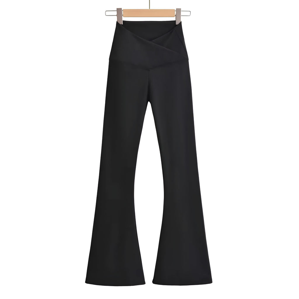 Women's Stretch High Waist Flared Pants – Fitted Casual Everyday Trousers