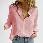 Women's Button Blouse with Henley Neckline and Tab Sleeves