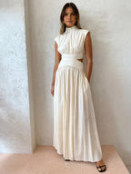 Women's Cutout Maxi Dress – Mock Neck Sleeveless Long Dress