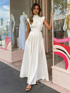 Women's Cutout Maxi Dress – Mock Neck Sleeveless Long Dress