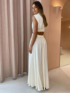 Women's Cutout Maxi Dress – Mock Neck Sleeveless Long Dress