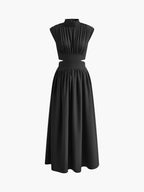 Women's Cutout Maxi Dress – Mock Neck Sleeveless Long Dress