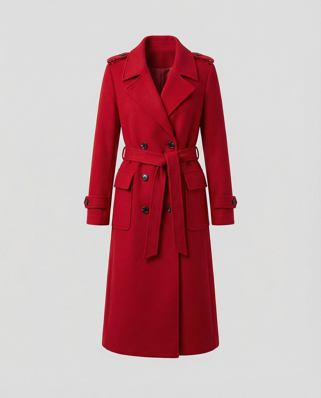 Women's Full Length Double-Breasted Coat – Tailored Lapel Overcoat