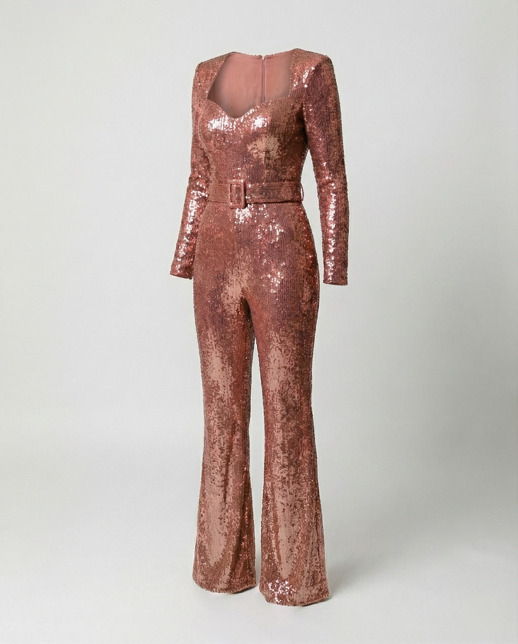 Women's Sequin Jumpsuit – Fitted Long Sleeve Cocktail Party Jumpsuit