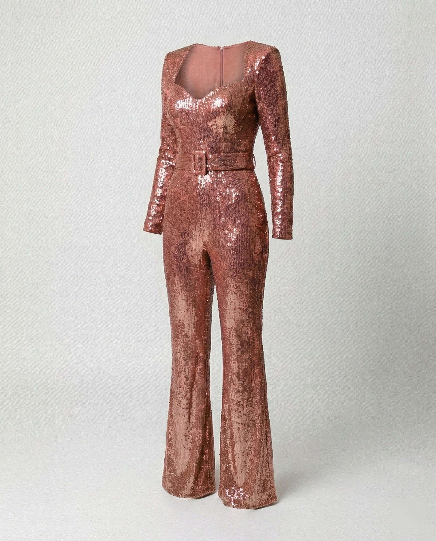 Women's Sequin Jumpsuit – Fitted Long Sleeve Cocktail Party Jumpsuit