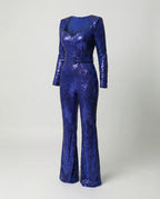 Women's Sequin Jumpsuit – Fitted Long Sleeve Cocktail Party Jumpsuit