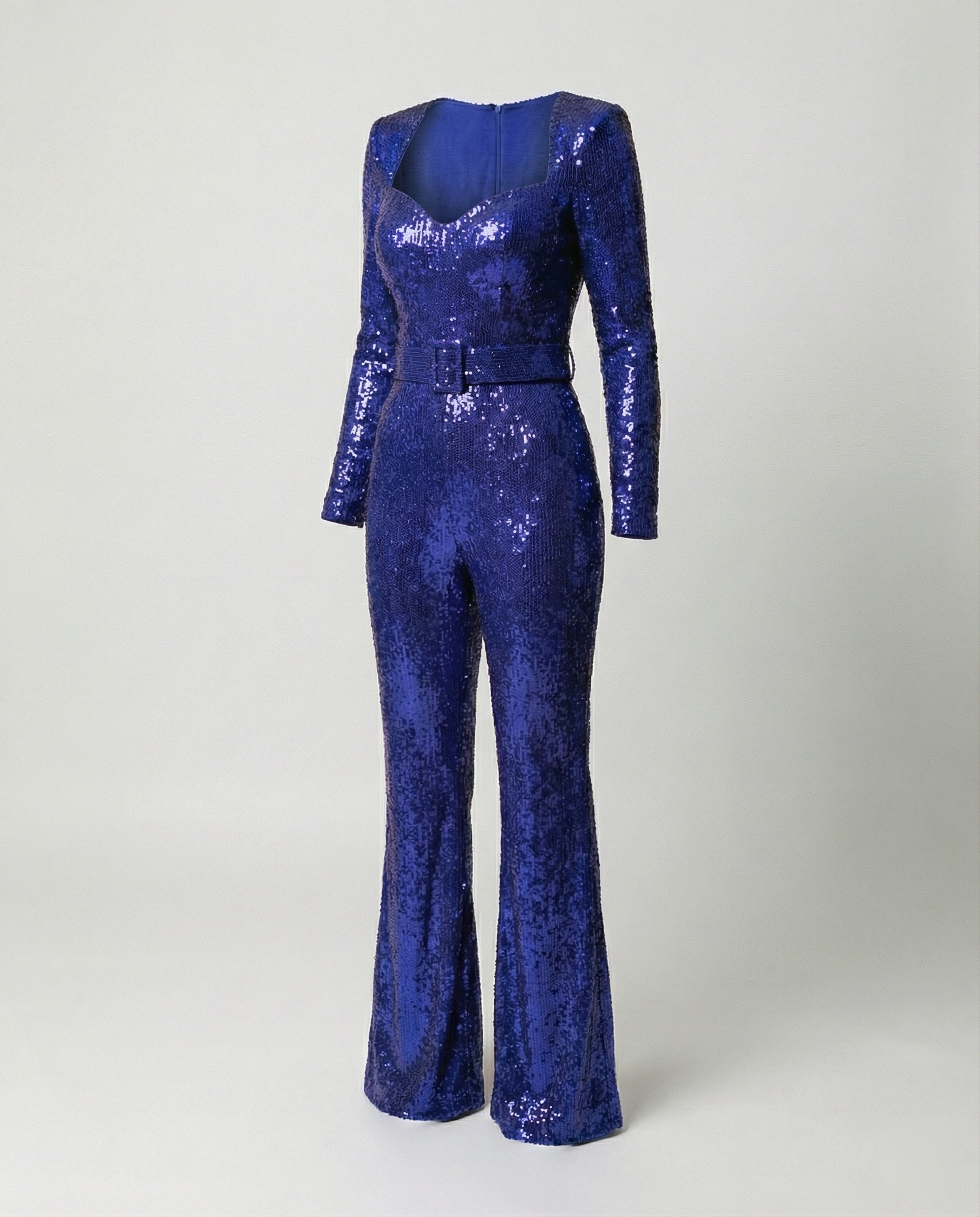 Women's Sequin Jumpsuit – Fitted Long Sleeve Cocktail Party Jumpsuit
