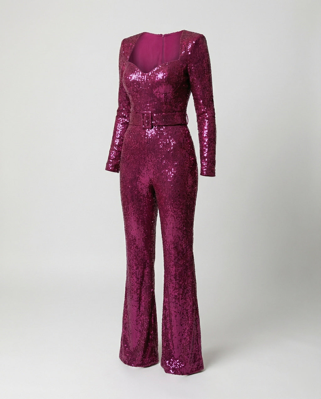 Women's Sequin Jumpsuit – Fitted Long Sleeve Cocktail Party Jumpsuit