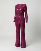 Women's Sequin Jumpsuit – Fitted Long Sleeve Cocktail Party Jumpsuit