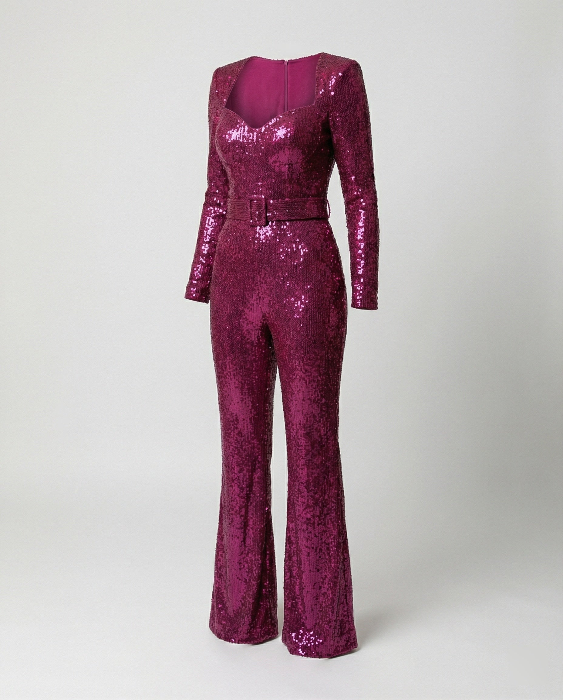 Women's Sequin Jumpsuit – Fitted Long Sleeve Cocktail Party Jumpsuit