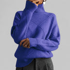 Women's Geometric Roll Neck Sweater – Relaxed Fit Winter Sweater