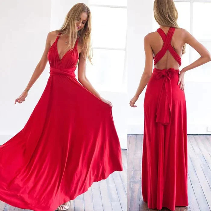 Women's Convertible Wrap Maxi Dress – Multiway Strappy Occasion Dress