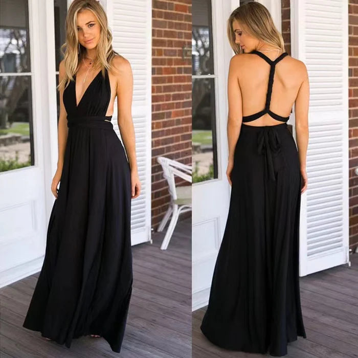 Women's Convertible Wrap Maxi Dress – Multiway Strappy Occasion Dress
