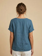 Women's Button Blouse with Crew Neck and Relaxed Silhouette