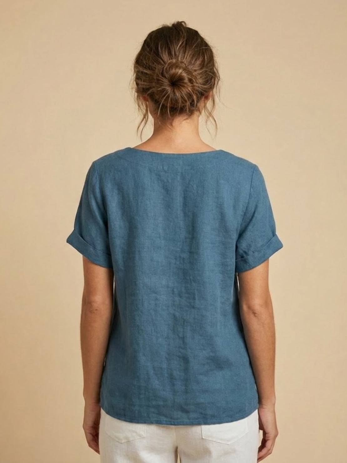 Women's Button Blouse with Crew Neck and Relaxed Silhouette