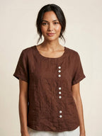 Women's Button Blouse with Crew Neck and Relaxed Silhouette