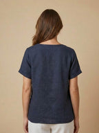 Women's Button Blouse with Crew Neck and Relaxed Silhouette