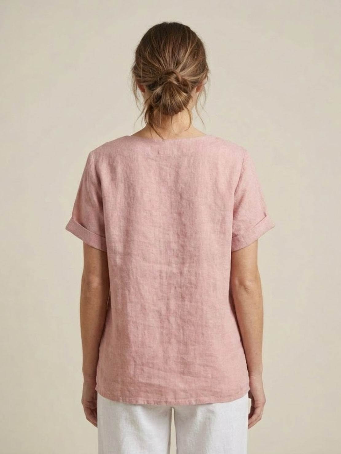 Women's Button Blouse with Crew Neck and Relaxed Silhouette