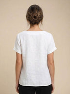 Women's Button Blouse with Crew Neck and Relaxed Silhouette