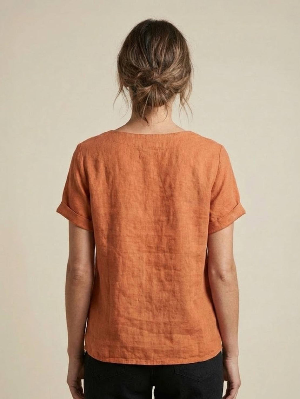 Women's Button Blouse with Crew Neck and Relaxed Silhouette