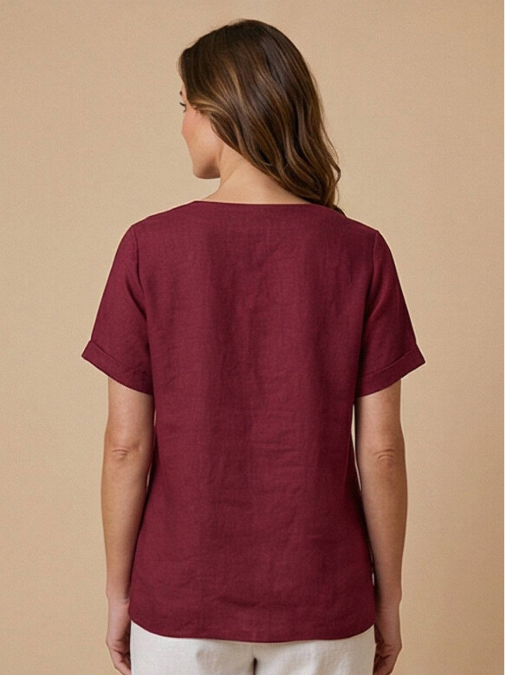 Women's Button Blouse with Crew Neck and Relaxed Silhouette