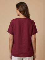 Women's Button Blouse with Crew Neck and Relaxed Silhouette