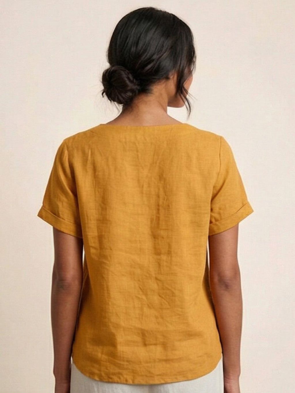 Women's Button Blouse with Crew Neck and Relaxed Silhouette