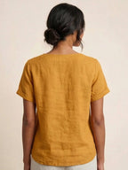 Women's Button Blouse with Crew Neck and Relaxed Silhouette