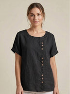 Women's Button Blouse with Crew Neck and Relaxed Silhouette