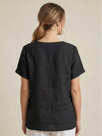 Women's Button Blouse with Crew Neck and Relaxed Silhouette