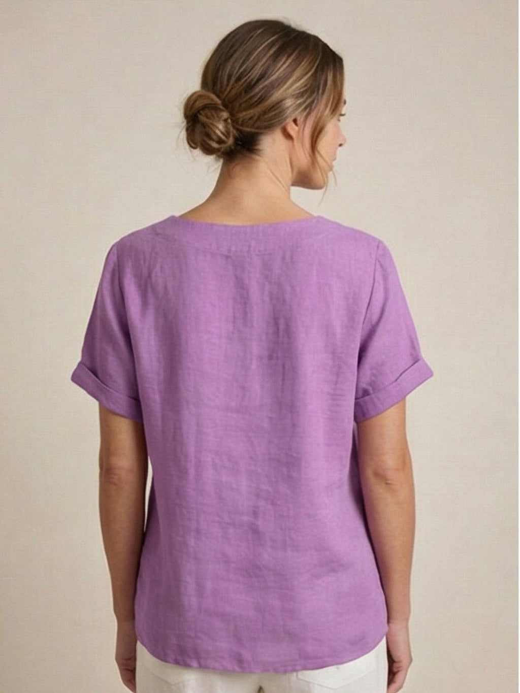 Women's Button Blouse with Crew Neck and Relaxed Silhouette