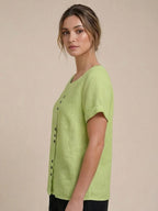 Women's Button Blouse with Crew Neck and Relaxed Silhouette