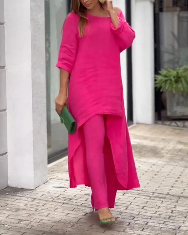 Women's Leisure Pants Set – Long Sleeve Top & Relaxed Trouser Set