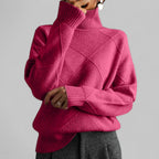 Women's Geometric Roll Neck Sweater – Relaxed Fit Winter Sweater