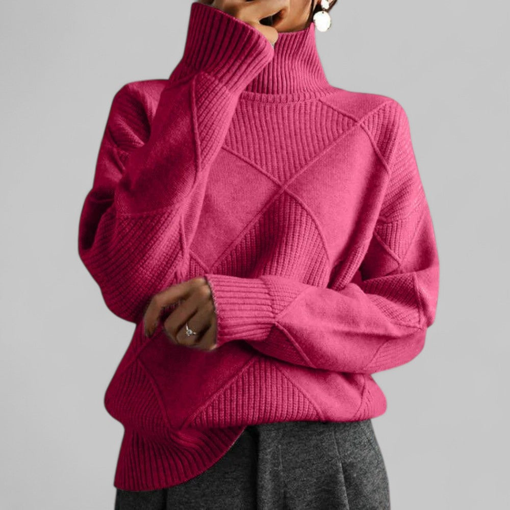 Women's Geometric Roll Neck Sweater – Relaxed Fit Winter Sweater