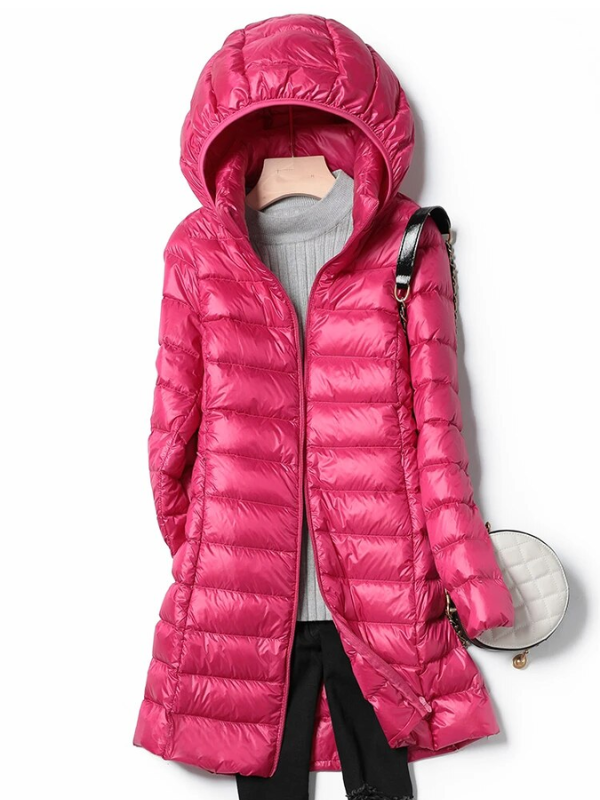 Women's Lightweight Puffer Coat – Removable Hood Longline Jacket